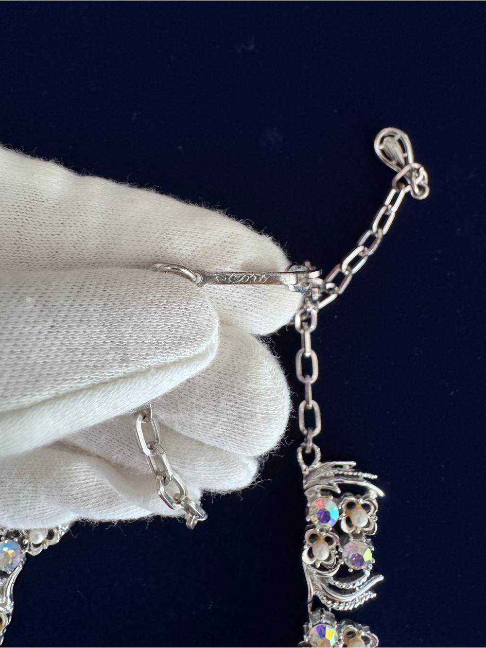 Coro Silver-Tone Floral Necklace with Aurora Iridescent Crystals - Picture 6 of 6